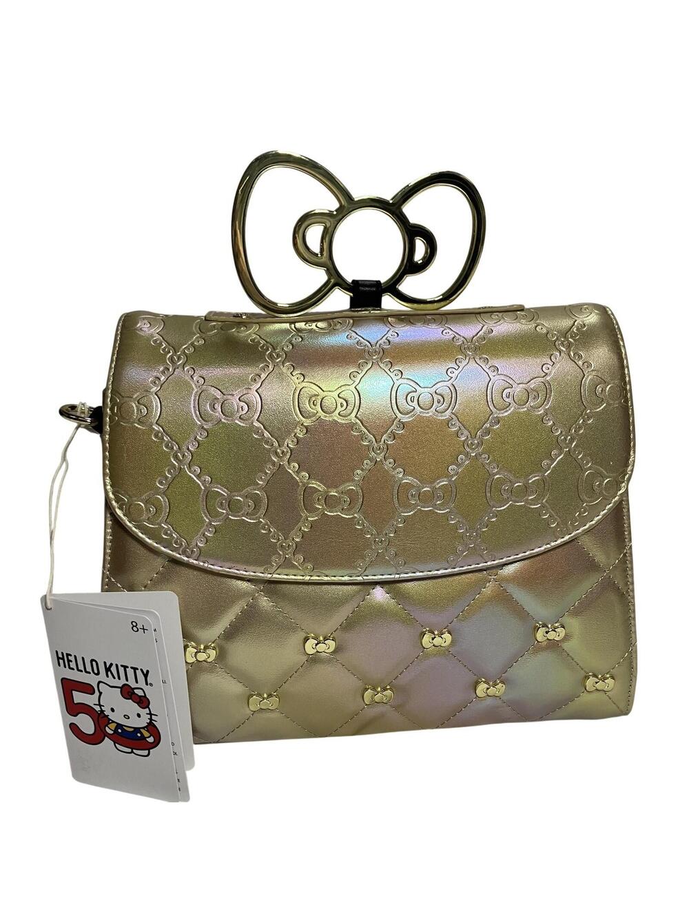 Loungefly Sanrio Hello Kitty 50th Satchel Bag Womens Medium Gold Quilted Bow
